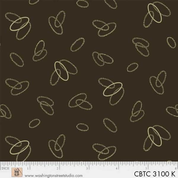 RARE-By The Continuous HALF Yard- Classic Black and Tan c 1850 by Sara Morgan for Washington Street #3100-B Cream Links on Brownish Black