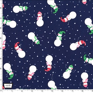 By The Continuous HALF YARD - Home for the Holidays by Michael Miller, #CX8384-WINT Frosty Friends Snowmen on Navy Blue with White Snow Dots