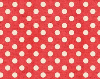 By The Continuous HALF YARD - Aunt Ruthie&#39;s Farm Stand by Meg Hawkey for Red Rooster Fabrics, #24932-RED1 White 3/8” Polka Dots on Tonal Red