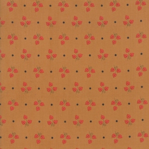 Rare - By The CONTINUOUS HALF YARDS - 101 Maple Street by Bunny Hill for Moda Fabrics, #2932-22 Clusters of Red Leaves on Acorn Light Brown
