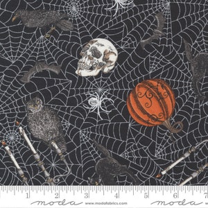 Rare - By The Continuous HALF YARDS - Ghostly Greetings by Deb Strain for Moda, #56041-15 Halloween Toss on Midnight Black