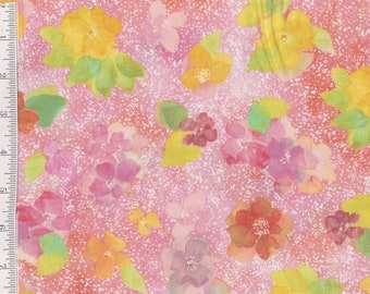 RARE - By The Continuous HALF YARD - Sun Kissed by Studio 8 for Quilting Treasures, Pattern #24677-P Medium Watercolor Floral Splash on Pink