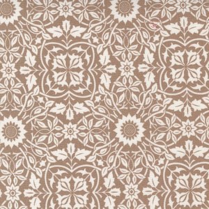 RARE- By The Continuous HALF YARDS - Christmas Stitched by Fig Tree & Co. for Moda Fabrics, #20446-17 Pinecone Tan and Snow White Tapestry