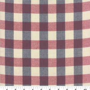Rzadkie - Przez The Continuous HALF YARDS - Vive La France WOVENS przez French General dla Moda #12559-15 Czerwona czerwień, krem, indygo niebieski Buffalo Check