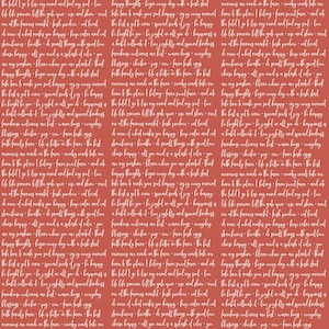 By The Continuous HALF YARD - Prairie Sisters by Poppie Cotton, Pattern #PS19025 Cream Farmhouse Blessings on Rusty Red, Positive Quotes