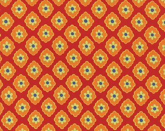 By The Continuous HALF YARD - One For You, One For Me by Pat Sloan for Moda Fabrics, #43044-12 Flower 2 on Tomato Red, 1” Floral Medallions