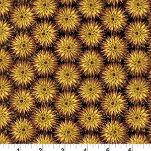 RARE - By The Continuous HALF YARDS - Natural Beauty by Maria Kalinowski for Benartex, #8657-M44 Thistle Dot Metallic Gold Accents on Black