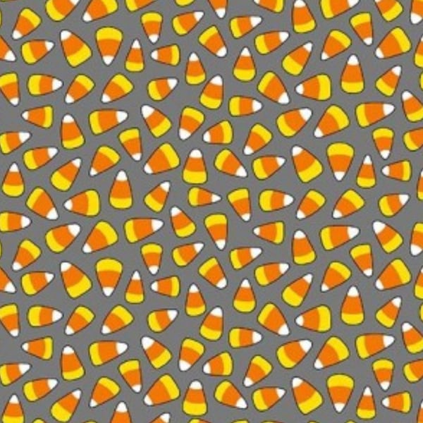 RARE - By The Continuous HALF YARD - A Spooky Good Time by Kim Schaefer for Andover Fabrics, Pattern #9408-C Halloween Candy Corn on Gray