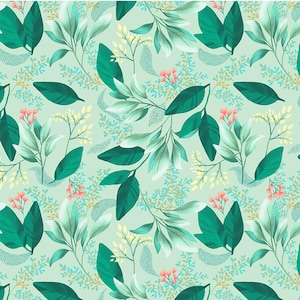 RARE - By The Continuous HALF YARD - Fresh Meadow by Melissa Lowry for Clothworks, Pattern #Y2905-110 Spring Leaf Garland on Mint Green