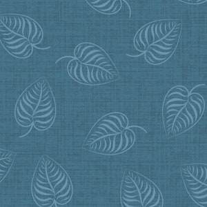 RARE - By The Continuous HALF YARDS - Flower & Vine by Monique Jacob for Maywood Studio, Pattern #9883-B Light Blue Leaf Print on Tonal Blue