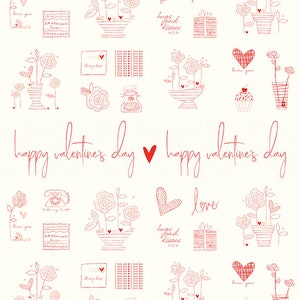 RARE - 35” X 42” PANEL - From The Heart by Sandy Gervais for Riley Blake Designs, Pattern #10058 Red Valentine Icons and Words on Cream