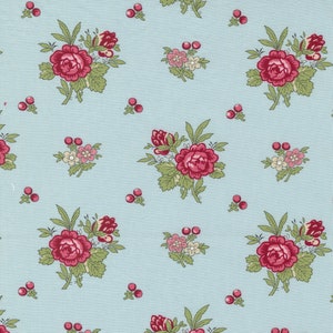 RARE - By The Continuous HALF YARD - I Believe in Angels by Bunny Hill for Moda, #3003-15 Heavenly Fleurs on Frosty Morning Blue, Pink Roses