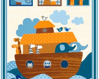 RARE - 24” X 44” PANEL - Noah&#39;s Story by Swizzle Stick Studio for Studio e Fabrics, #3660P-41, Noah’s Ark, Animals, Fish, Clouds, Ocean