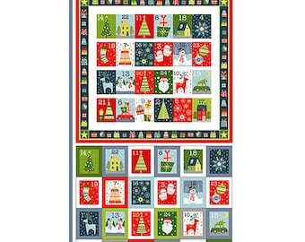 RARE- 24” X 44” PANEL - Joy by Makower UK of Andover Fabrics, #2226-1 Advent Calendar Panel, Christmas Pictures, Numbers, Santa, Trees, Snow