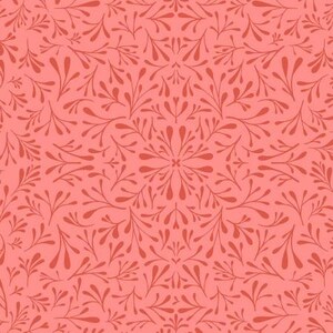 RARE - By The Continuous HALF YARD - Fresh Meadow by Melissa Lowry for Clothworks, #Y2908-40 Tossed Fresh Cut Floret on Coral Pink