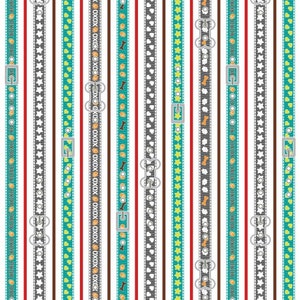 May include: A seamless pattern of colorful dog collars with different designs, including stars, hearts, bones, and paw prints. The collars are all white with various colored accents.