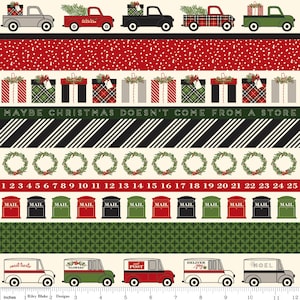 By The HALF YARD - Christmas Delivery by Carta Bella for Riley Blake #C7337 Cream Stripe, Trucks, Presents, Wreaths, Mailbox Stripes
