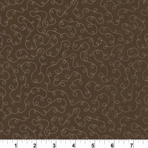 Könnte beinhalten: Brauner Stoff mit einem sich wiederholenden Muster aus weißen, gestickten, wirbelnden Linien. Der Stoff hat ein strukturiertes Aussehen, und die Linien sind gleichmäßig verteilt. Das Design ist schlicht und elegant, geeignet für verschiedene Nähprojekte.