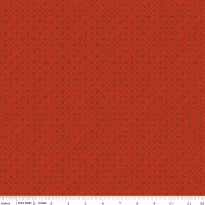 RAR - By The Continuous HALF YARD - Give Thanks by Sandy Gervais für Riley Blake, Muster #C5924 Brown Dashed Diamond Diagonal Grid auf Rot