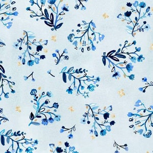 Rare - By The Continuous HALF YARDS - Blue Crush by August Wren for Dear Stella Designs, #1292-Multi, Stem Around on Blue, Tossed Sprigs