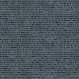 Por The Continuous HALF YARD - A Vintage Autumn de Kaaren Johnston para Blank Quilting, #8100-77 Black Words on Denim Blue, Stars, Text