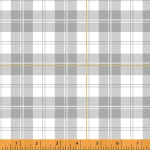 RARE - By The Continuous HALF YARDS - Frosted Forest by Whistler Studio for Windham, #53002M-3 Plaid in Gray, Creamy White and Metallic Gold
