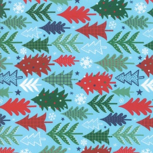 RARE - By The Continuous HALF YARD - Jolly Season by Abi Hall for Moda Fabrics, #35343-12 Plaid Pine Tree Forest on Light Blue, Snowflakes
