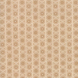Può includere: Uno schema senza cuciture di cerchi bianchi con un design decorativo su uno sfondo marrone.