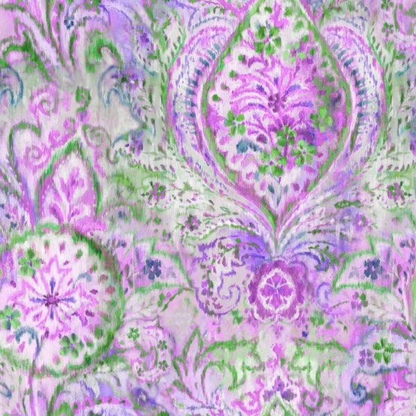 RARE - 7" REMNANT - Bohemian Dreams by Danhui Nai For Wilmington #89190-167 Boho Paisley Damask in Tonal Purples and Greens