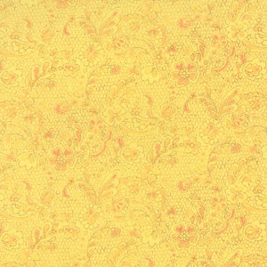 By The Continuous HALF YARD - LuLu by Chez Moi For Moda Fabrics, Pattern #16112-15 Lacey Sunshine, Orange Gray and Tonal Yellow Lace