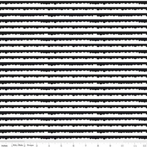 RARE - By The Continuous HALF YARD - Let Them Be Little by Simple Simon for Riley Blake, #C7515 Little Wonky Black Scalloped Stripe on White
