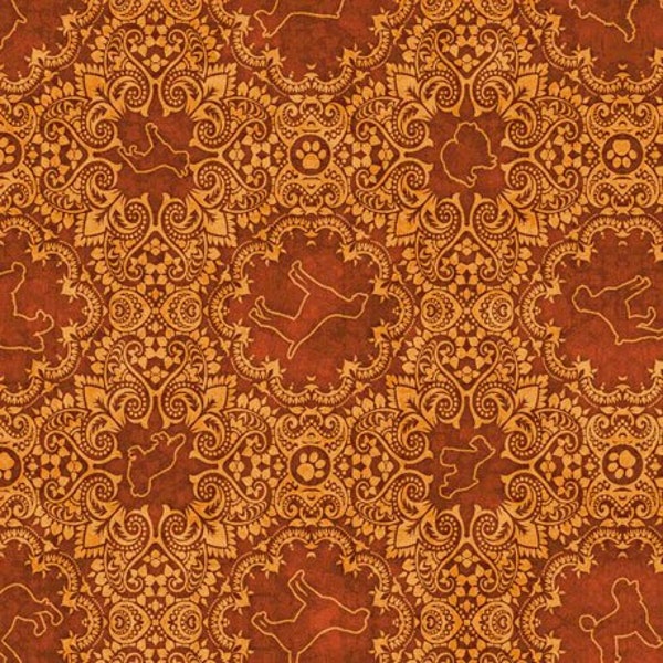 RARE - By The Continuous HALF Yard - Must Love Dogs by Dan Morris for Quilting Treasures, #26940-S Dog Medallions in Tonal Spice Orange