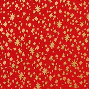 RAR - By The Continuous HALF YARDS - Holiday Classics by Rifle Paper, #CSC202 Sternennacht, Metallic Gold Funkelnde Sterne auf Weihnachten Rot