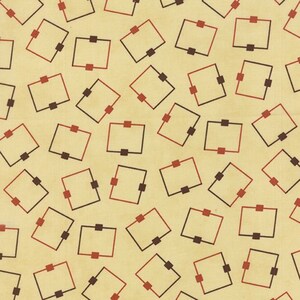 By The Continuous Half Yard - Castlewood by Jan Patek for Moda, #2146-12 Brown and Rusty Red Tossed Rectangles on Sand Cream, Reproduction