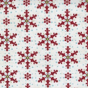 RARE - By The Continuous HALF YARDS - Peppermint Bark by BasicGrey for Moda, #30695-11 Red Snowflakes, Blue Dots on Marshmellow White