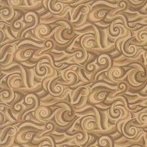 May include: Abstract pattern fabric with swirling brown and beige lines and shapes on a beige background.