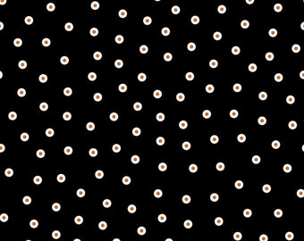 By The Continuous HALF Yard - Happy Jacks FLANNELS by Bonnie Sullivan for Maywood, Pattern #MASF9405-J White Dots, Orange Centers on Black