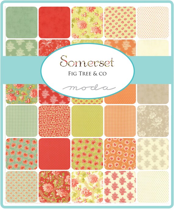Moda SOMERSET Orange Green Cream 20232 17 Fig Tree QUILT FABRIC