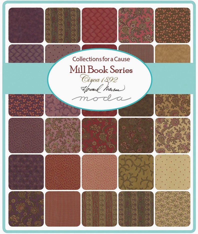 By The Continuous HALF YARD RARE #46204-11 Leaves Berries on Purple Mill Book 1892 by Howard Marcus for Moda Collections for a Cause