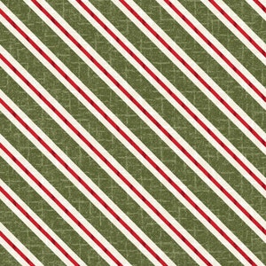 RARE - 25" REMNANT - Snowdays FLANNEL by Bonnie Sullivan for Maywood, #MAS9937-G Red and White Candy Cane Stripe on Green