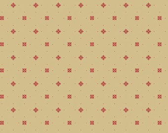 Rare - 17&quot; REMNANT - Little Sweetheart by Edyta Sitar for Andover, #A-8834-L1 Red Princess Cut and Dots on Shortbread Tan