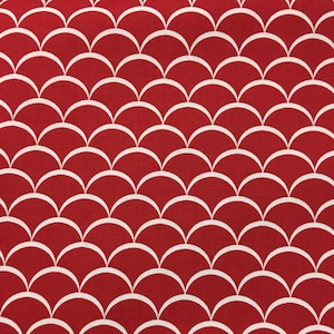 By The HALF YARD - New Waves by Four Seasons for David Textiles in Red, White Outlined Scales on Red