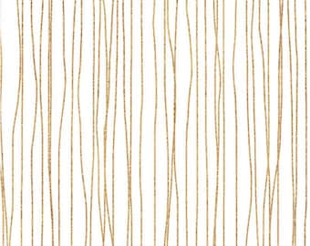 Raro - Por CONTINUOUS HALF Yards - Desert Bloom de Laura Marshall de Wild Apple Graphics para P&B, #DBLO5218-W Raya ondulada dorada sobre blanco