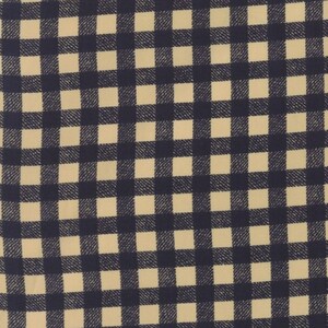 RARE - By The Continuous HALF YARD - Fern Hill by Jan Patek for Moda, Pattern #2188-16 Creamy Tan and Night Sky Navy Blue Tablecloth Check