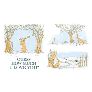 RARE - 24” X 44” PANEL - Guess How Much I Love You by Sam McBratney and Anita Jeram for Clothworks, #3078-1M Mommy, Baby Bunny Winter Scenes