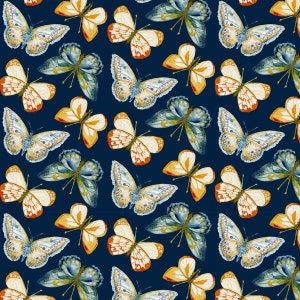 RARE - By The Continuous HALF YARD - Meant To Bee by Clara Jean for Dear Stella Designs, Pattern #DCJ1881 Beautiful Butterflies on Navy Blue