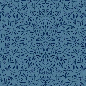 RARE - By The Continuous HALF YARD - Fresh Meadow by Melissa Lowry for Clothworks  #Y2908-88 Tossed Fresh Cut Floret on Denim Blue
