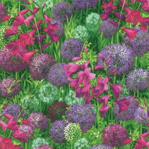 Rare - By The Continuous HALF YARD - Wildflowers IX by Moda Fabrics, #33380-11 Field of Purple, Cream and Pink Wildflowers, Green Leaves