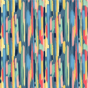 RARE - By The Continuous HALF YARD - Fresh Meadow by Melissa Lowry for Clothworks, #Y2906-88 Multi Colored Brush Strokes on Denim Blue