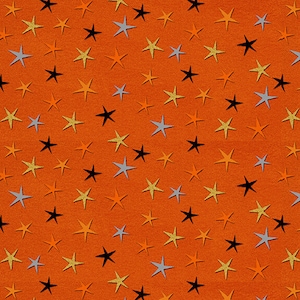 By The Continuous HALF YARD - Cheekyville by DT-K Signature for Studio e, Pattern #4665-33 Tossed Multi Colored Funky Stars on Orange